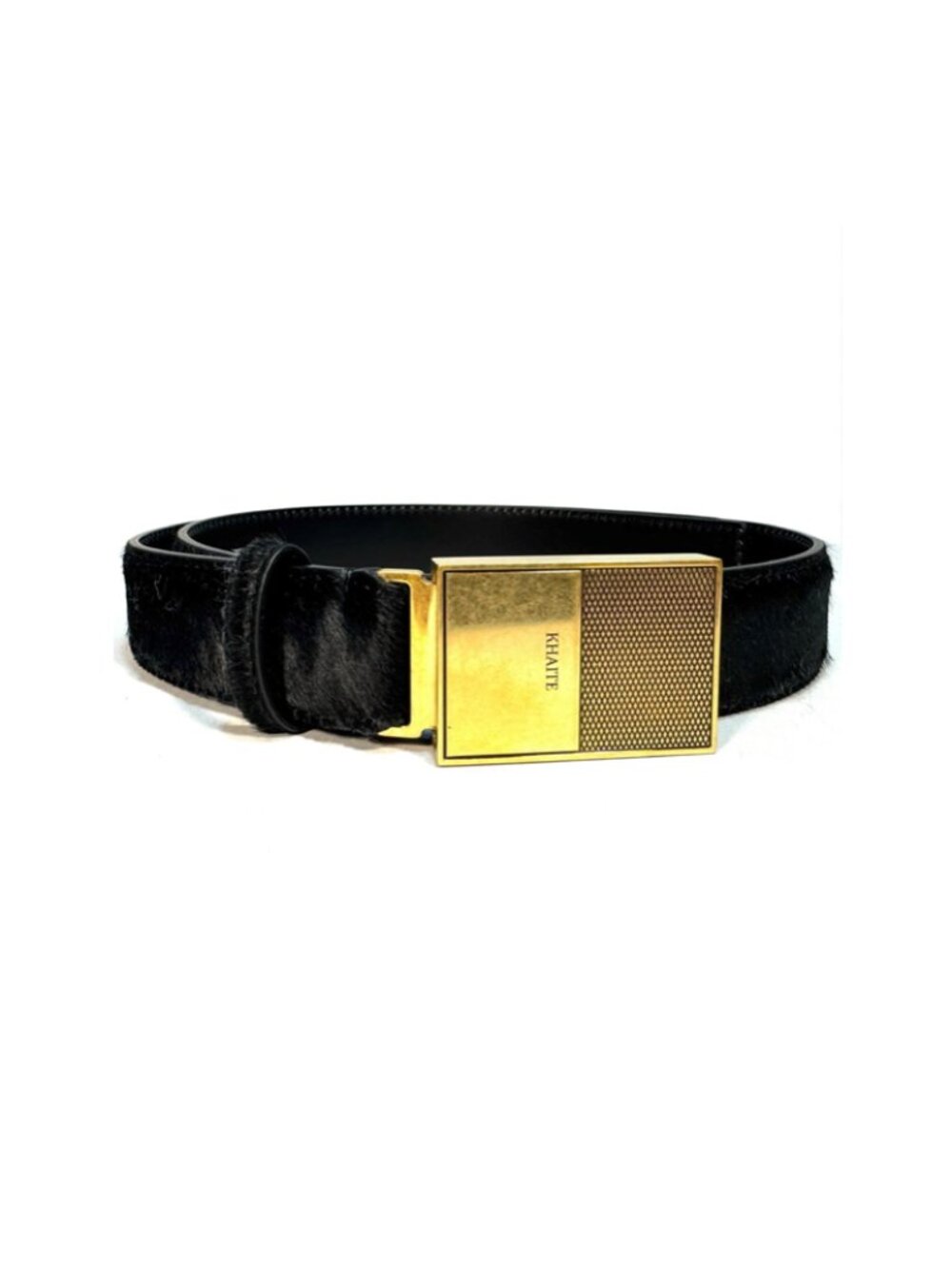 $980 Khaite Elio belt antique gold black ponyhair size 85